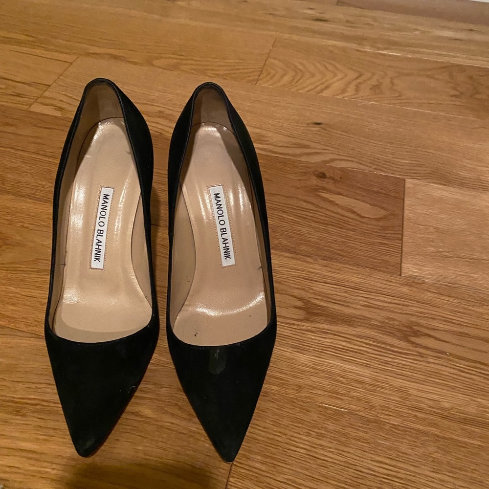 Manolo Blahnik black suede 4 inch heels..One shoes leather slightly worn toe.